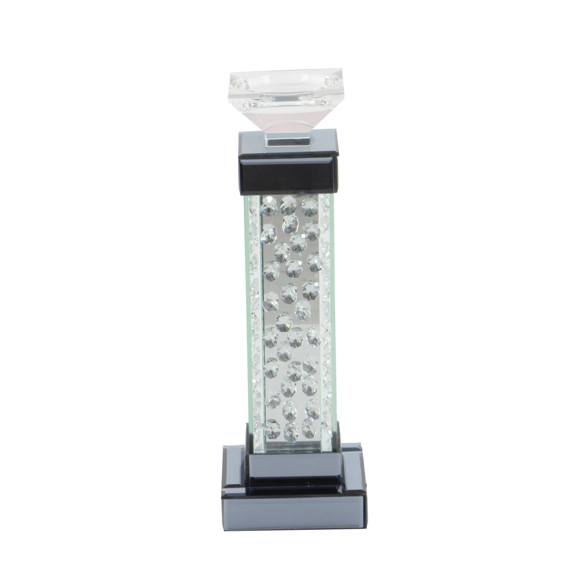 15'' Gray Glass Glam Candlestick Holder